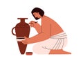 Ancient egyptian potter or ceramicist painting clay jug, flat vector isolated. Royalty Free Stock Photo