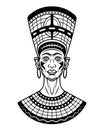 Ancient egyptian queen nefertiti vector illustration in monochrome vintage style isolated on white background Royalty Free Stock Photo