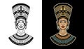 Ancient egyptian queen nefertiti vector illustration in two styles black on white and colorful Royalty Free Stock Photo