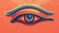 Ancient Egyptian religious symbol cartoon modern illustration. A falcon's eye symbolizes Horus or Ra, the sun god. Royalty Free Stock Photo