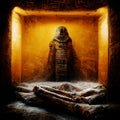 Ancient Egyptian sarcophagus with a mummy in a pyramid. AI-generated