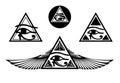 Ancient egyptian eye of Horus in triangle pyramid vector design set