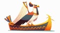 Ancient Egyptian sun god Ra or Horus cartoon modern illustration. Ancient god-falcon in night and day boats, sacred Royalty Free Stock Photo