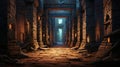 Ancient Egyptian temple with a dark corridor