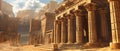 Ancient Egyptian temple entrance, luxury columns of old stone building in Egypt, panoramic view. Theme of pharaoh, civilization, Royalty Free Stock Photo