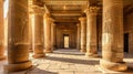 Ancient Egyptian temple interior, luxury columns inside old stone building in Egypt. Theme of pharaoh, civilization, travel, hall Royalty Free Stock Photo