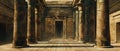 Ancient Egyptian temple interior, luxury columns of old stone building in Egypt. Theme of pharaoh, civilization, travel, tomb