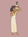 Ancient egyptian woman with ceramic jug vector cartoon