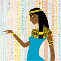 Ancient Egyptian woman over a background with Egyptian hieroglyps