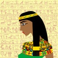 Ancient Egyptian woman profile over a background with Egyptian h Royalty Free Stock Photo