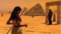 An ancient Egyptian woman watching a man from space Royalty Free Stock Photo