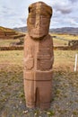 The ancient `El Fraile` monolith at the Tiwanaku archeological site, near La Paz, Bolivia