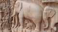 Ancient elephant-shaped sculpture carved in rock. Royalty Free Stock Photo