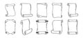Ancient empty scroll doodle hand drawn, ancient medieval paper outline icon set. Outline vector paper scrolls, papyrus