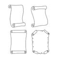 Ancient empty scroll icon. A set of outline vector paper scrolls or papyrus isolated on white. Royalty Free Stock Photo