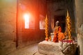 Ancient engraving stone figure of the goddess in the temple Angkor Wat Royalty Free Stock Photo