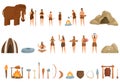 Ancient era family icons set cartoon vector. Age cave primitive