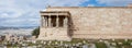 The ancient Erechtheion temple with the Caryatid pillars on the porch, on the Acropolis hill