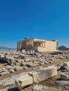 Ancient Erechtheion temple with Caryatid Porch on Acropolis, Athens, Greece. Famous Acropolis hill is top landmark of Athens. Royalty Free Stock Photo