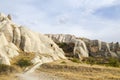 Ancient eroded white and pink sandstone rock formations in Cappadocia valley, Turkey Royalty Free Stock Photo