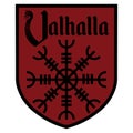 The ancient European esoteric sign - the Helm of Awe, inscription Valhalla and Heraldic shield