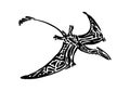 Ancient extinct jurassic eudimorphodon dinosaur vector illustration ink painted, hand drawn grunge prehistoric flying pterosaur