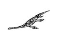 Ancient extinct jurassic plesiosaurus dinosaur vector illustration ink painted, hand drawn grunge prehistoric aquatic reptile,
