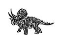 Ancient extinct jurassic triceratops dinosaur vector illustration ink painted, hand drawn grunge prehistoric reptile, black