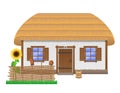 Ancient farmhouse with a thatched roof vector illustration Royalty Free Stock Photo
