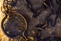 Ancient fetters or legcuffs on the ground close-up Royalty Free Stock Photo