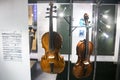 Ancient fiddlestick musical Instruments violin in St. Thomas Church Thomaskirche. Leipzig, Germany. November 2019