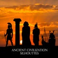 Ancient figures and structures at sunset ancient civilizations Royalty Free Stock Photo