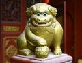 Ancient figurine of funny lion in chinese taoist temple Royalty Free Stock Photo