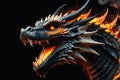 Ancient Fire Dragon Head, Mouth Agape with Flames Escaping, Set Against a Pitch-Black Background