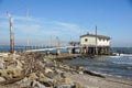 Ancient fishing machine called Trabucco trebuchet , typical of the Italian Adriatic coast, Puglia and Gargano, Molise Royalty Free Stock Photo