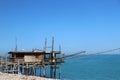 Ancient fishing machine called ` trabucco `. Typical of the Italian Adriatic sea. Used in Abruzzo, Molise and Gargano coast. Royalty Free Stock Photo