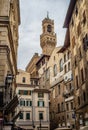 Ancient Florence cityscape and Palazzo Vecchio. View from the Piazza Del Grano street.  Florence , Tuscany,  Italy Royalty Free Stock Photo