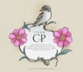 Ancient flower & bird frame,water colour style,vector