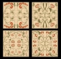 Ancient folklore tile set. Nostalgic colored floklore ornament.