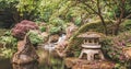 A Lantern and Waterfall in the Portland Japanese Garden