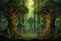 Ancient forest guardians, towering tree ents with deep-rooted wisdom - Generative AI