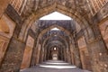 Ancient fort ruined city at Mandu, Madhya Pradesh, India. Arched architecture in the palace Jahaz Mahal Royalty Free Stock Photo