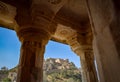 ancient fort ruins with bright blue sky from unique perspective at morning