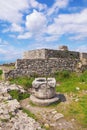 Ancient fortifications.  View of ruins of old fortress Castle of Rozafa. Shkoder city, Albania Royalty Free Stock Photo