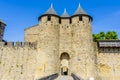 The Ancient Fortress of Carcassonne, France. Europe castle. View from the Cite.
