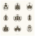 Ancient Fortresses emblems set. Heraldic Coat of Arms. Royalty Free Stock Photo