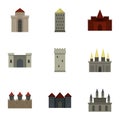 Ancient fortresses icon set, flat style