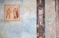 Ancient fresco in the atrium of the Casa di Casca Longus also known as the Casa dei Quadretti Teatrali, Pompeii, Italy