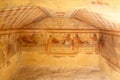 Ancient frescoes decorating etruscan tomb in Italy Royalty Free Stock Photo