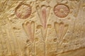 Ancient frescoes, hieroglyphs, images and symbols on the wall of Karnak Temple complex (ancient Thebes). Luxor, Egypt.